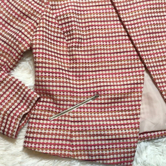 Halogen Moto Open Geometric Blazer Zip Pockets Plus 16W Curvy Mod Pink Orange - Picture 3 of 9